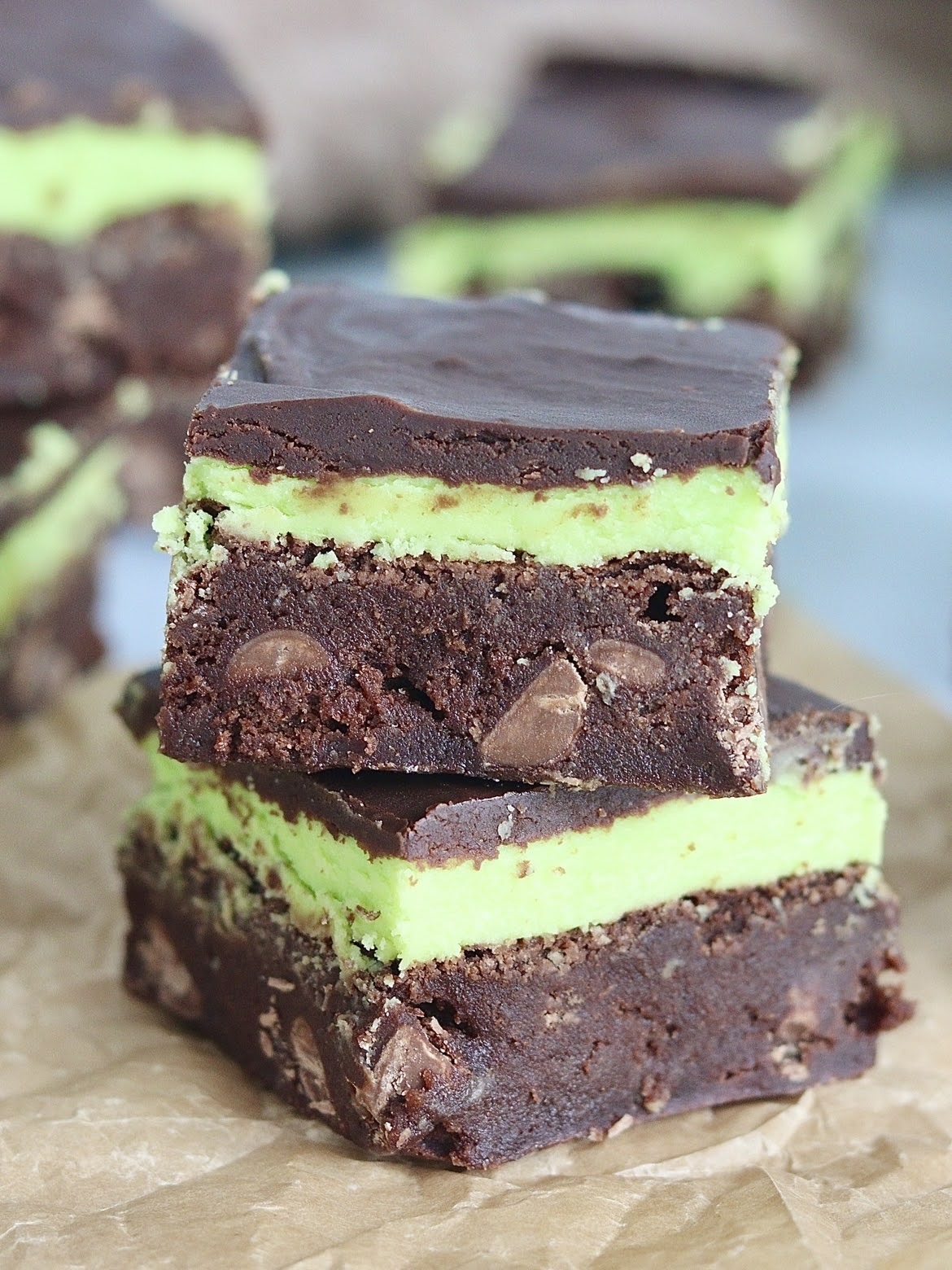 stacked mint brownies