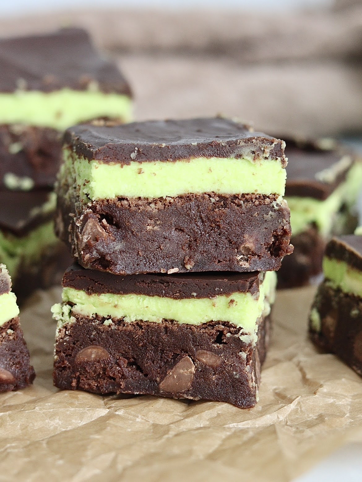 stacked mint brownies