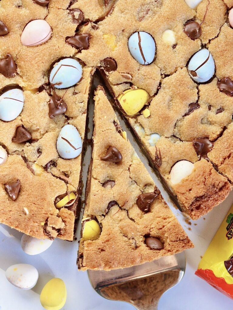Reese’s and Mini Egg Chocolate Chip Cookie Bars